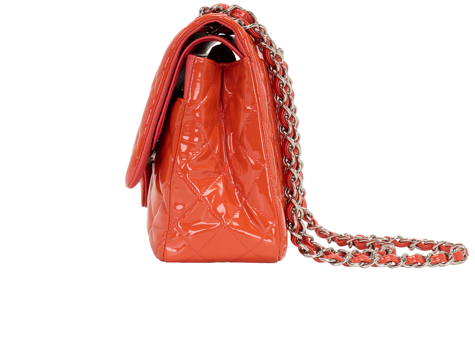 Classic Jumbo Double Flap, &pound;3,200, Handbags, Orange, Patent Leather, Bottom view